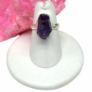 Raw Rough Amethyst Ring Size 6 Solid 925 Sterling Silver Natural Stone Purple